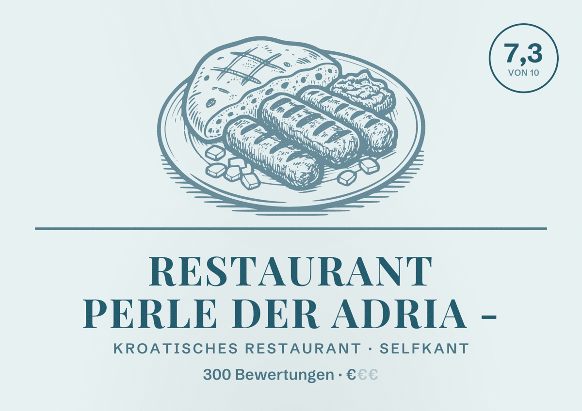 Illustriertes Poster von Restaurant Perle der Adria -, Kroatisches Restaurant in Selfkant: Bewertung 7,3 von 10 aus 300 Bewertungen, Preisniveau €