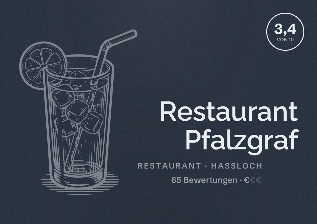 Illustriertes Poster von Restaurant Pfalzgraf, Restaurant in Haßloch: Bewertung 3,4 von 10 aus 65 Bewertungen, Preisniveau €