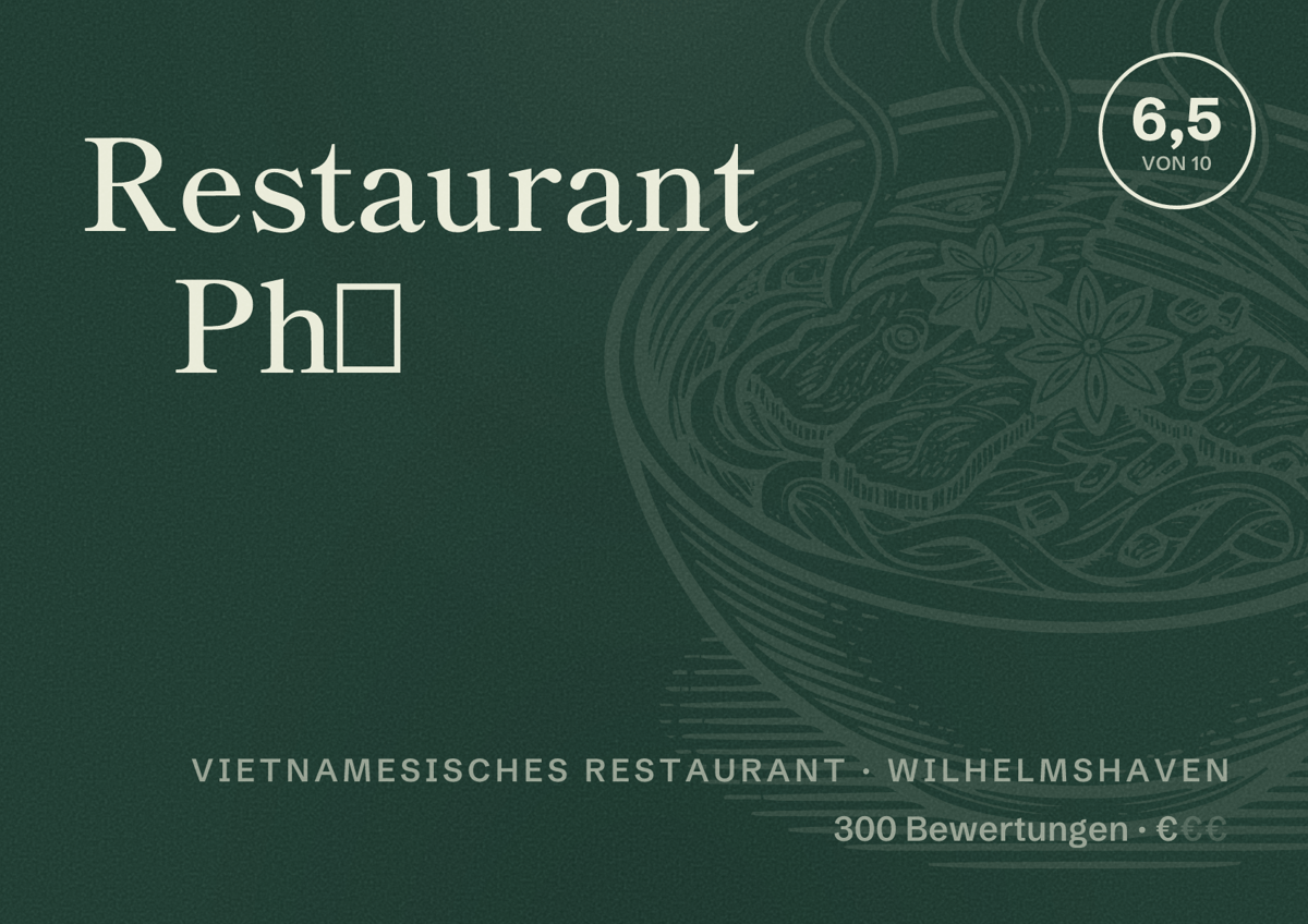 Illustriertes Poster von Restaurant Phở, Vietnamesisches Restaurant in Wilhelmshaven: Bewertung 6,5 von 10 aus 300 Bewertungen, Preisniveau €