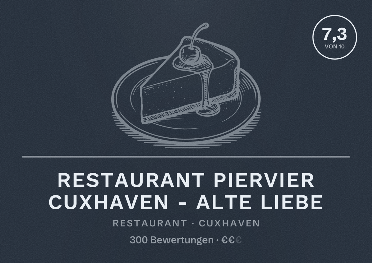 Illustriertes Poster von Restaurant PIERVIER Cuxhaven - Alte Liebe, Restaurant in Cuxhaven: Bewertung 7,3 von 10 aus 300 Bewertungen, Preisniveau €€