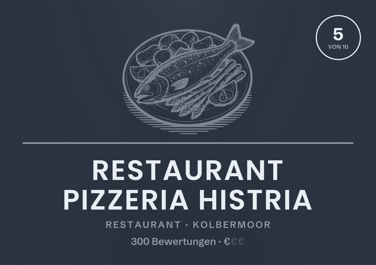 Illustriertes Poster von RESTAURANT PIZZERIA HISTRIA, Restaurant in Kolbermoor: Bewertung 5 von 10 aus 300 Bewertungen, Preisniveau €