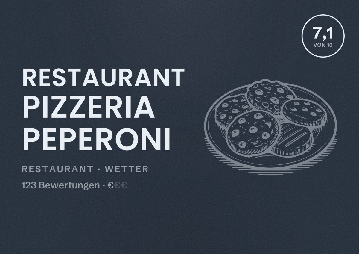 Illustriertes Poster von Restaurant Pizzeria Peperoni, Restaurant in Wetter: Bewertung 7,1 von 10 aus 123 Bewertungen, Preisniveau €
