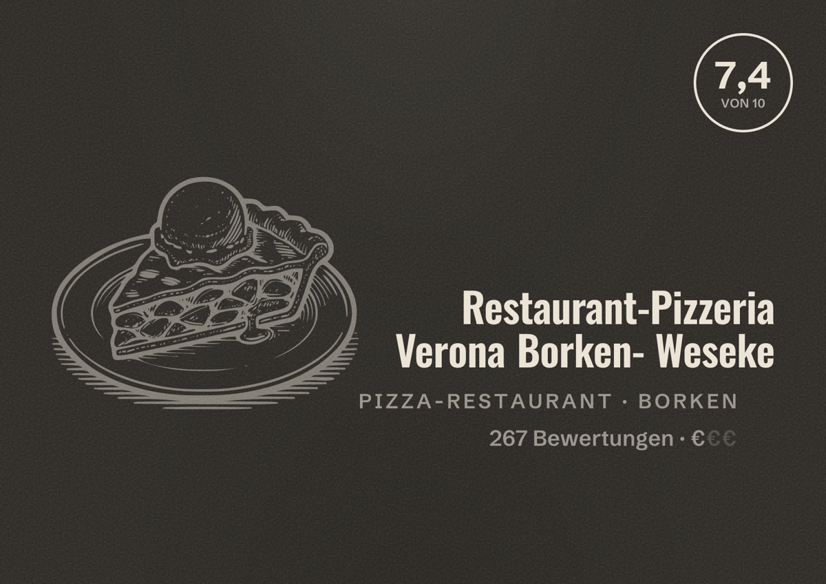 Illustriertes Poster von Restaurant-Pizzeria Verona Borken- Weseke, Pizza-Restaurant in Borken: Bewertung 7,4 von 10 aus 267 Bewertungen, Preisniveau €