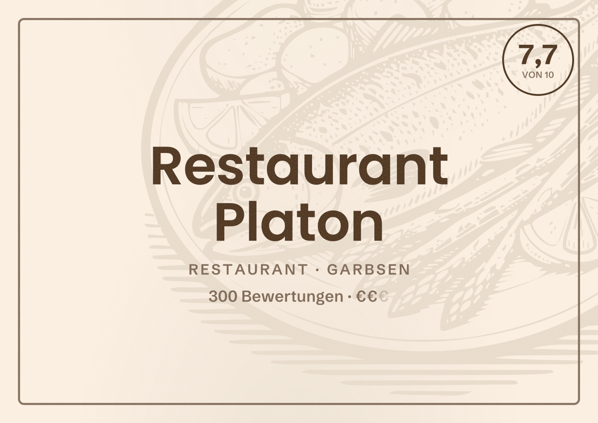 Illustriertes Poster von Restaurant Platon, Restaurant in Garbsen: Bewertung 7,7 von 10 aus 300 Bewertungen, Preisniveau €€