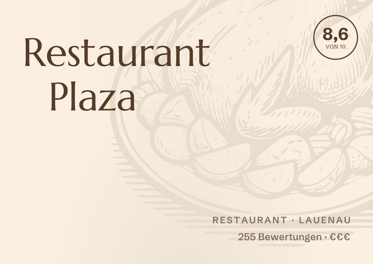 Illustriertes Poster von Restaurant Plaza, Restaurant in Lauenau: Bewertung 8,6 von 10 aus 255 Bewertungen, Preisniveau €€€