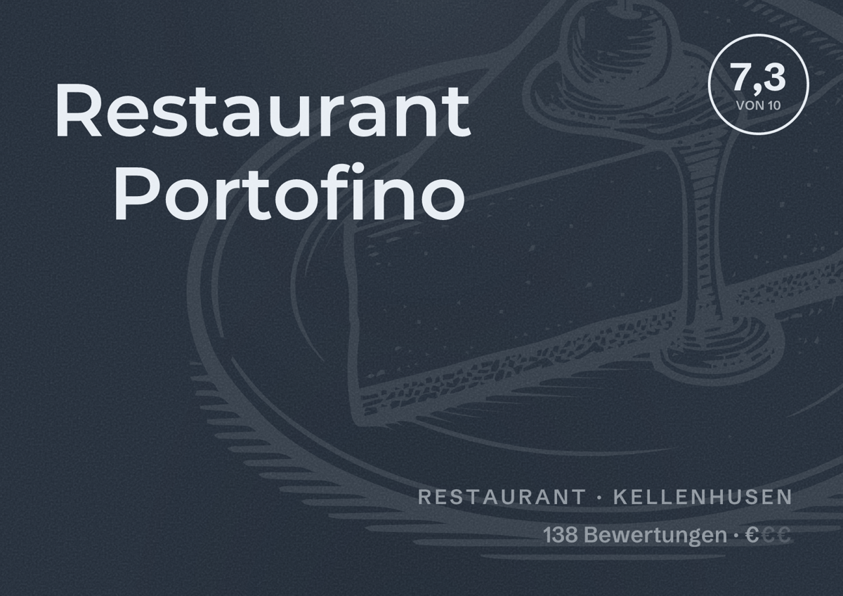 Illustriertes Poster von Restaurant Portofino, Restaurant in Kellenhusen: Bewertung 7,3 von 10 aus 138 Bewertungen, Preisniveau €