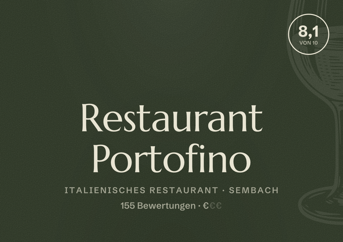 Illustriertes Poster von Restaurant Portofino, Italienisches Restaurant in Sembach: Bewertung 8,1 von 10 aus 155 Bewertungen, Preisniveau €