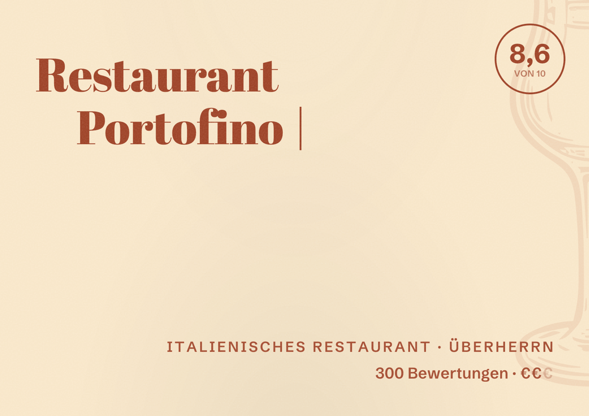 Illustriertes Poster von Restaurant Portofino |, Italienisches Restaurant in Überherrn: Bewertung 8,6 von 10 aus 300 Bewertungen, Preisniveau €€
