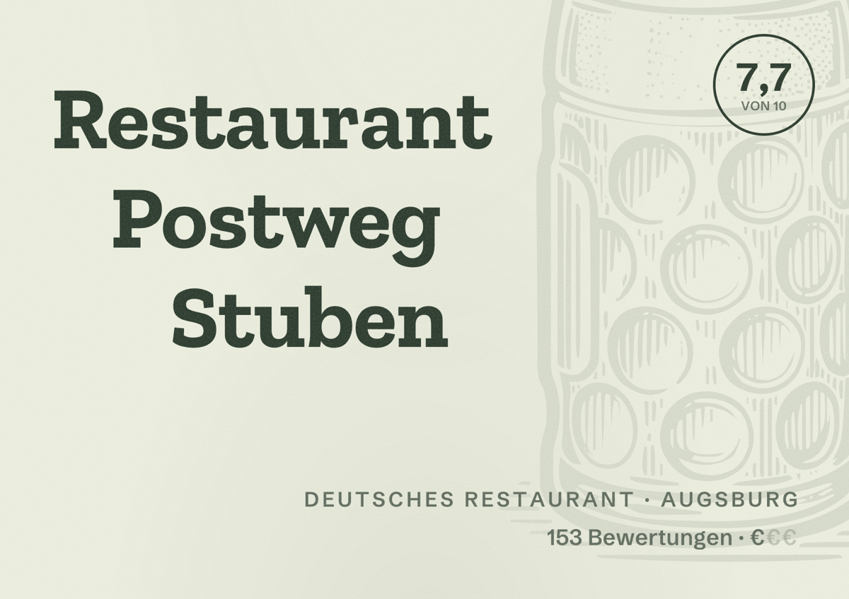 Illustriertes Poster von Restaurant Postweg Stuben, Deutsches Restaurant in Augsburg: Bewertung 7,7 von 10 aus 153 Bewertungen, Preisniveau €