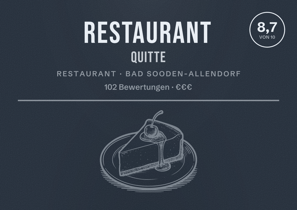 Illustriertes Poster von Restaurant Quitte, Restaurant in Bad Sooden-Allendorf: Bewertung 8,7 von 10 aus 102 Bewertungen, Preisniveau €€€