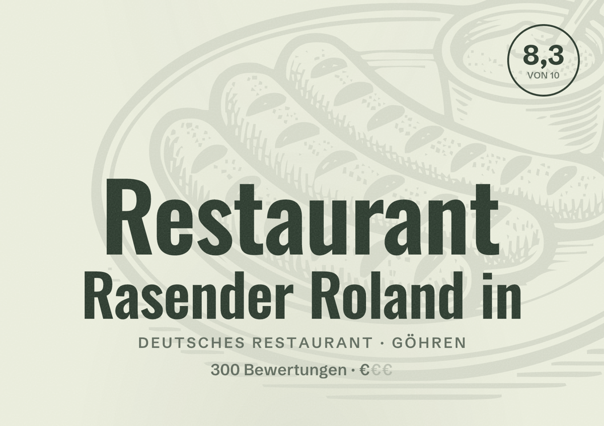 Illustriertes Poster von Restaurant Rasender Roland in, Deutsches Restaurant in Göhren: Bewertung 8,3 von 10 aus 300 Bewertungen, Preisniveau €