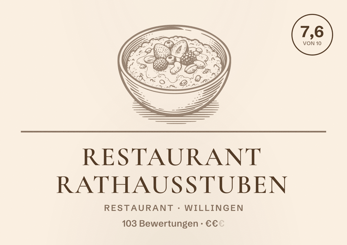 Illustriertes Poster von Restaurant Rathausstuben, Restaurant in Willingen: Bewertung 7,6 von 10 aus 103 Bewertungen, Preisniveau €€