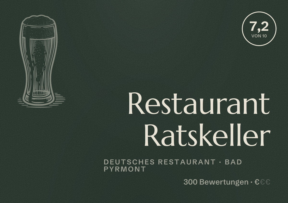 Illustriertes Poster von Restaurant Ratskeller, Deutsches Restaurant in Bad Pyrmont: Bewertung 7,2 von 10 aus 300 Bewertungen, Preisniveau €