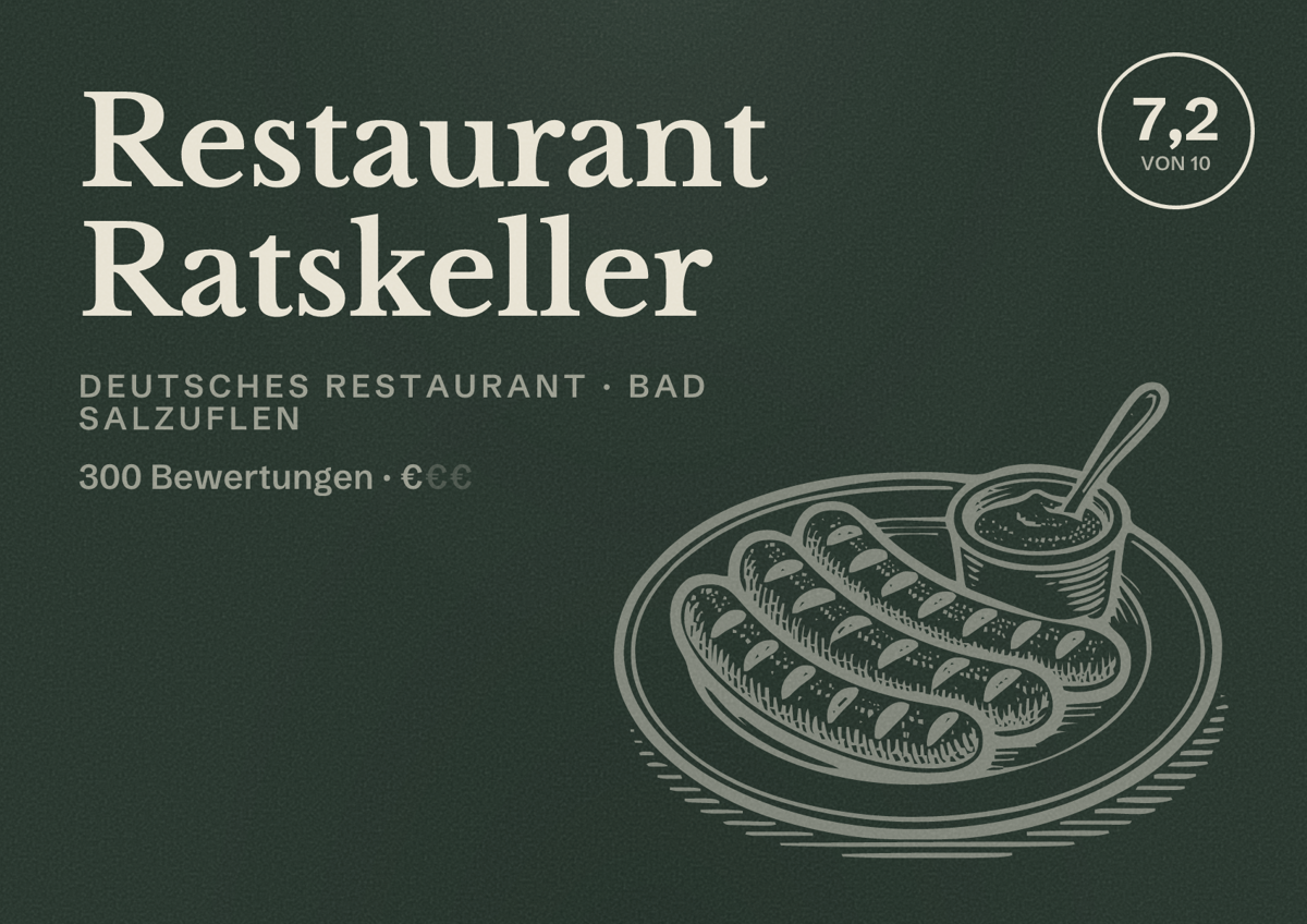 Illustriertes Poster von Restaurant Ratskeller, Deutsches Restaurant in Bad Salzuflen: Bewertung 7,2 von 10 aus 300 Bewertungen, Preisniveau €