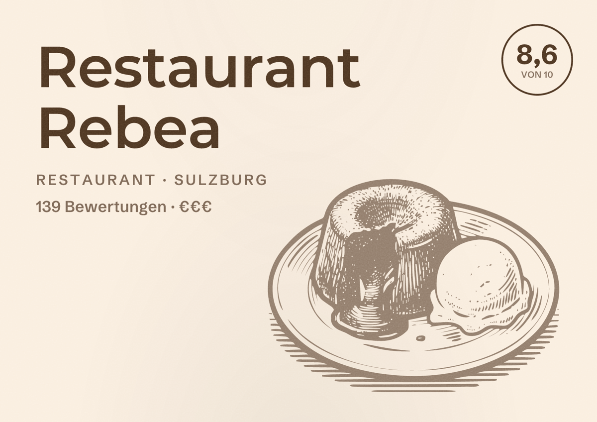 Illustriertes Poster von Restaurant Rebea, Restaurant in Sulzburg: Bewertung 8,6 von 10 aus 139 Bewertungen, Preisniveau €€€