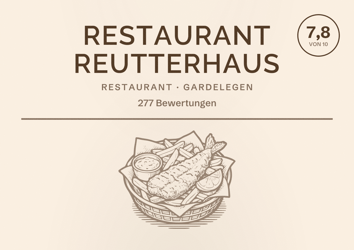 Illustriertes Poster von Restaurant Reutterhaus, Restaurant in Gardelegen: Bewertung 7,8 von 10 aus 277 Bewertungen