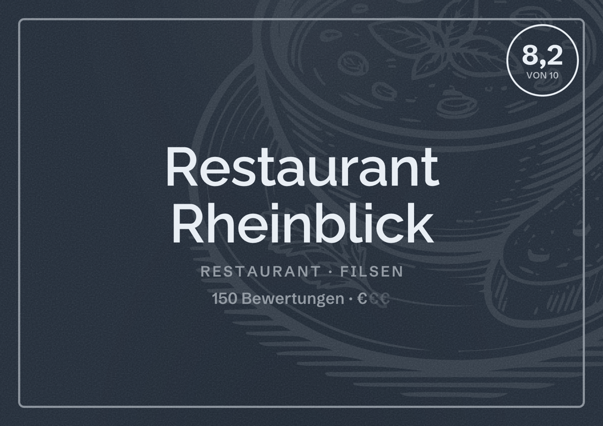 Illustriertes Poster von Restaurant Rheinblick, Restaurant in Filsen: Bewertung 8,2 von 10 aus 150 Bewertungen, Preisniveau €