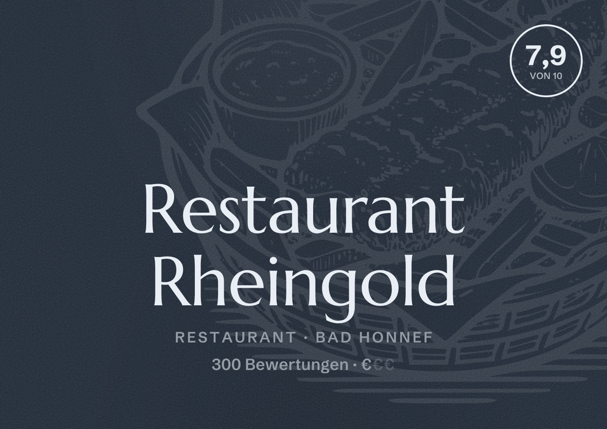 Illustriertes Poster von Restaurant Rheingold, Restaurant in Bad Honnef: Bewertung 7,9 von 10 aus 300 Bewertungen, Preisniveau €