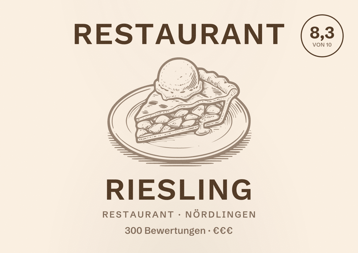 Illustriertes Poster von Restaurant Riesling, Restaurant in Nördlingen: Bewertung 8,3 von 10 aus 300 Bewertungen, Preisniveau €€€
