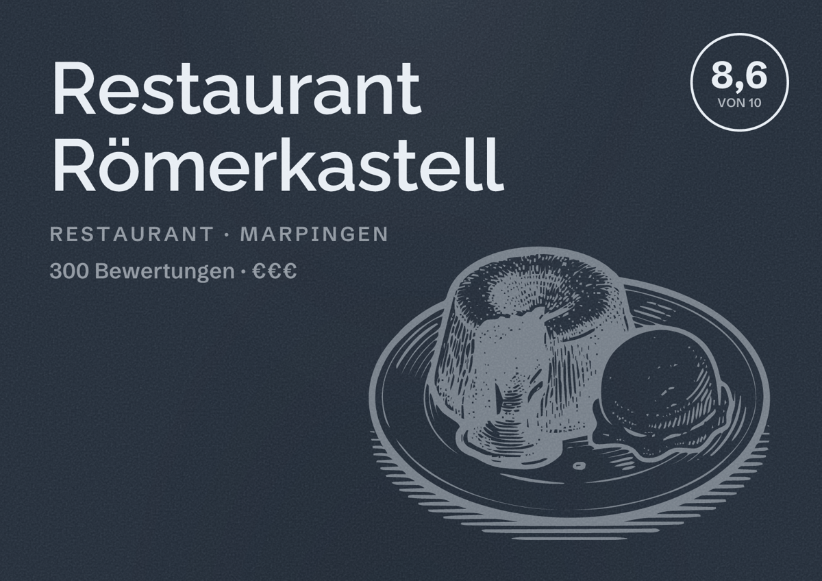 Illustriertes Poster von Restaurant Römerkastell, Restaurant in Marpingen: Bewertung 8,6 von 10 aus 300 Bewertungen, Preisniveau €€€