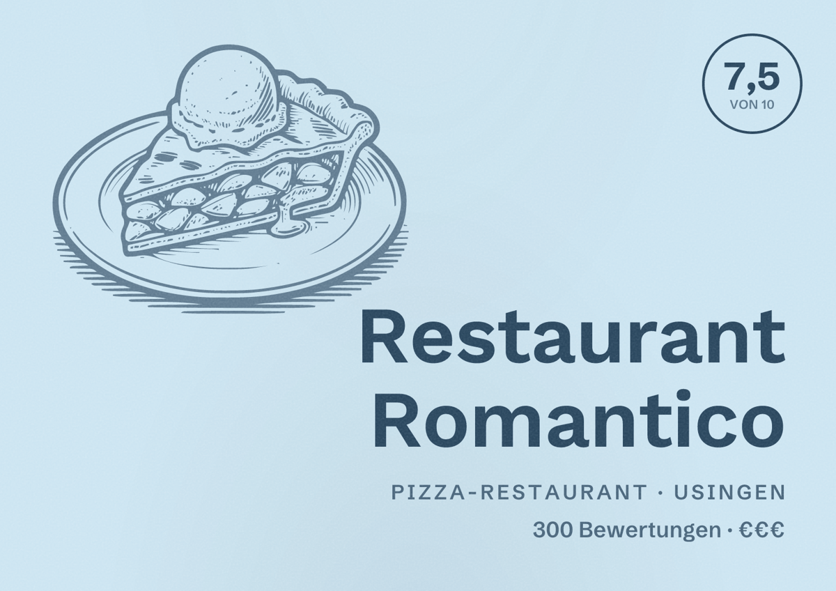 Illustriertes Poster von Restaurant Romantico, Pizza-Restaurant in Usingen: Bewertung 7,5 von 10 aus 300 Bewertungen, Preisniveau €€€
