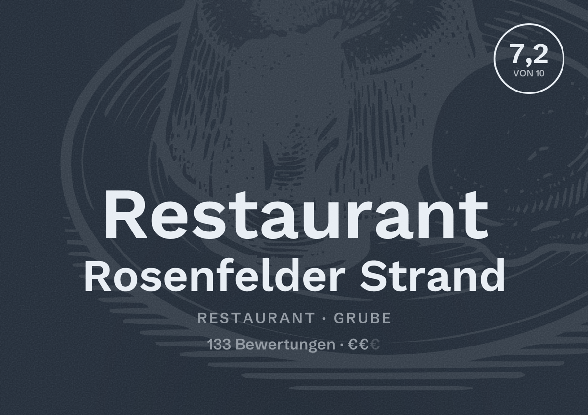 Illustriertes Poster von Restaurant Rosenfelder Strand, Restaurant in Grube: Bewertung 7,2 von 10 aus 133 Bewertungen, Preisniveau €€