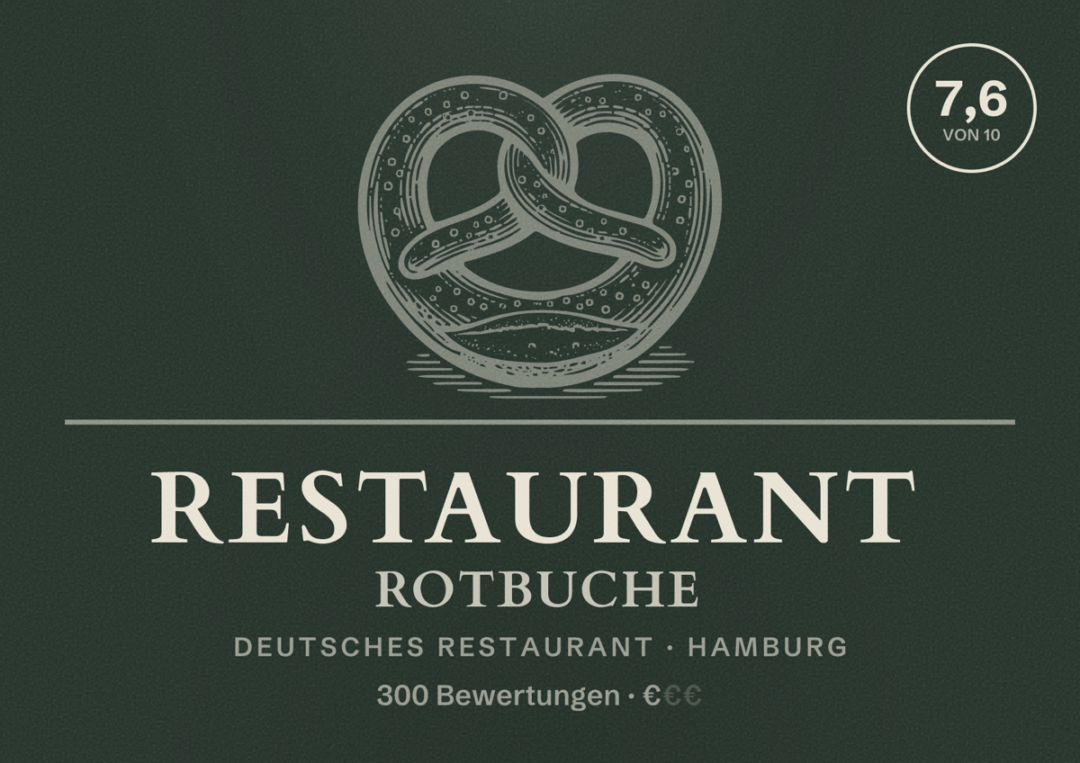 Illustriertes Poster von Restaurant Rotbuche, Deutsches Restaurant in Hamburg: Bewertung 7,6 von 10 aus 300 Bewertungen, Preisniveau €