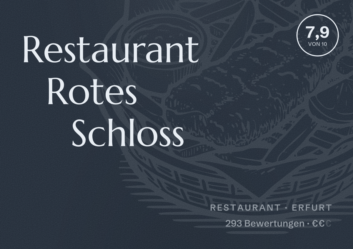 Illustriertes Poster von Restaurant Rotes Schloss, Restaurant in Erfurt: Bewertung 7,9 von 10 aus 293 Bewertungen, Preisniveau €€