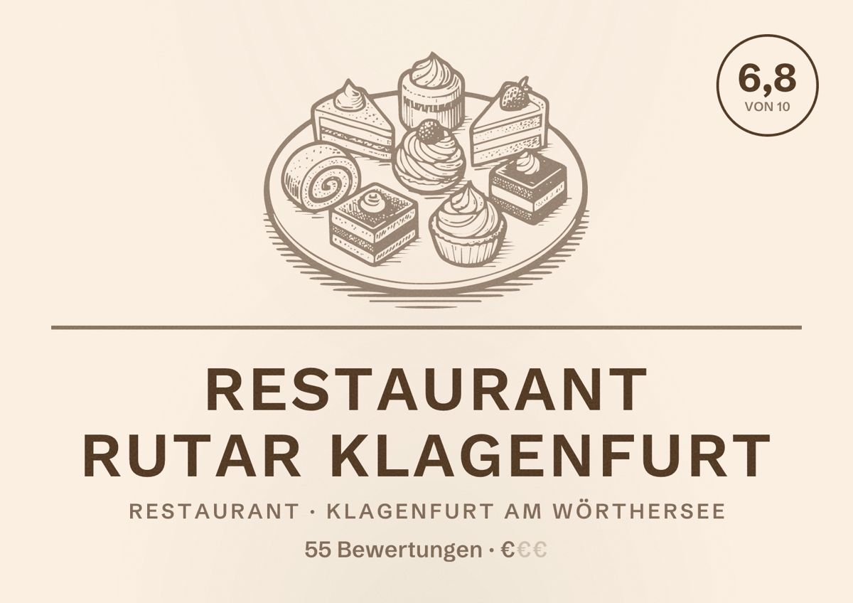 Illustriertes Poster von Restaurant RUTAR Klagenfurt, Restaurant in Klagenfurt am Wörthersee: Bewertung 6,8 von 10 aus 55 Bewertungen, Preisniveau €