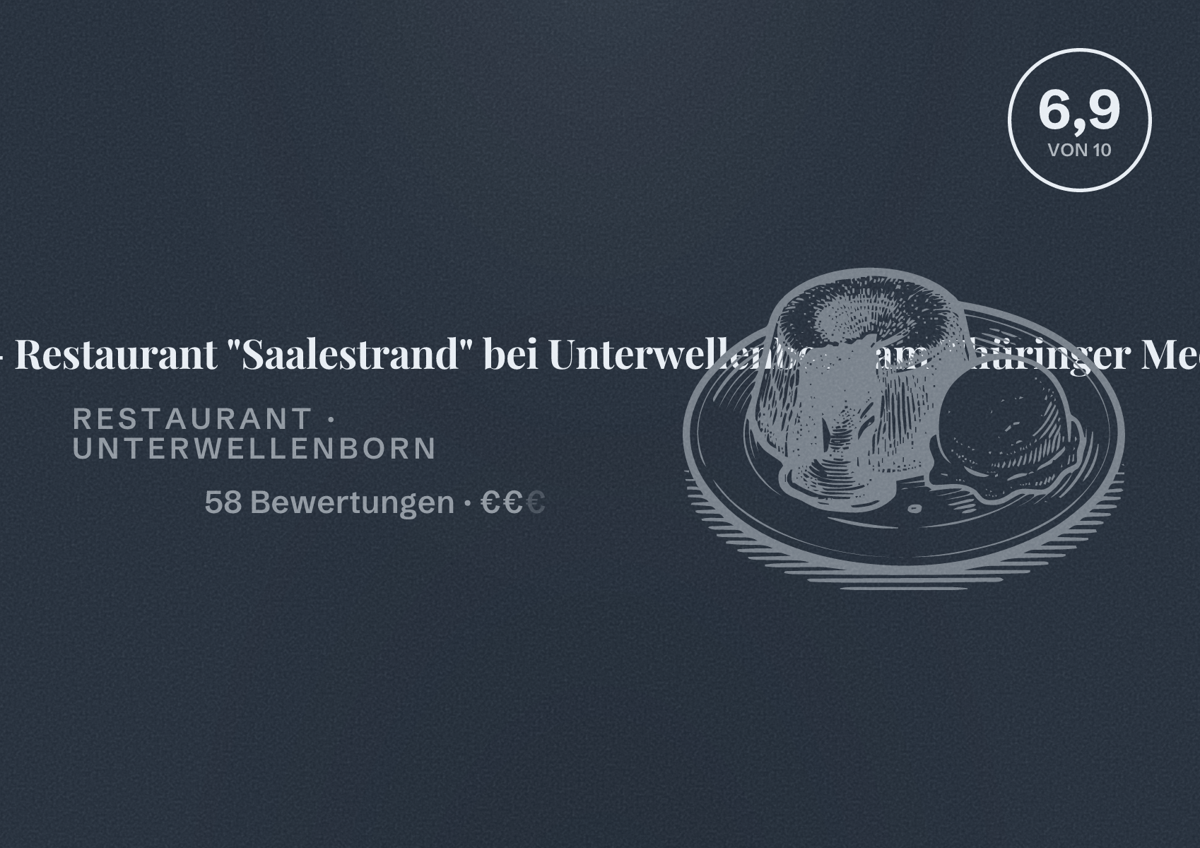 Illustriertes Poster von Restaurant Saalthal Alter - Restaurant "Saalestrand" bei Unterwellenborn am Thüringer Meer, Restaurant in Unterwellenborn: Bewertung 6,9 von 10 aus 58 Bewertungen, Preisniveau €€