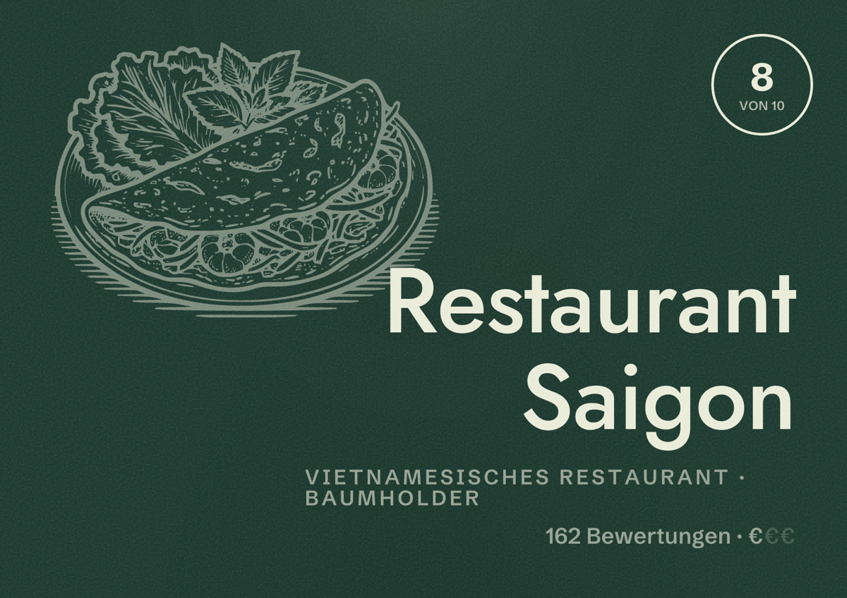 Illustriertes Poster von Restaurant Saigon, Vietnamesisches Restaurant in Baumholder: Bewertung 8 von 10 aus 162 Bewertungen, Preisniveau €