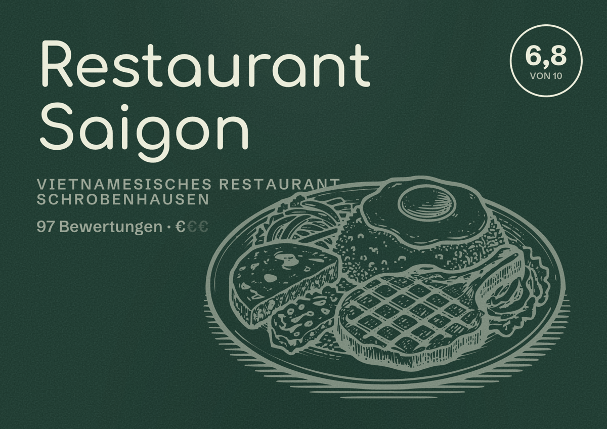 Illustriertes Poster von Restaurant Saigon, Vietnamesisches Restaurant in Schrobenhausen: Bewertung 6,8 von 10 aus 97 Bewertungen, Preisniveau €