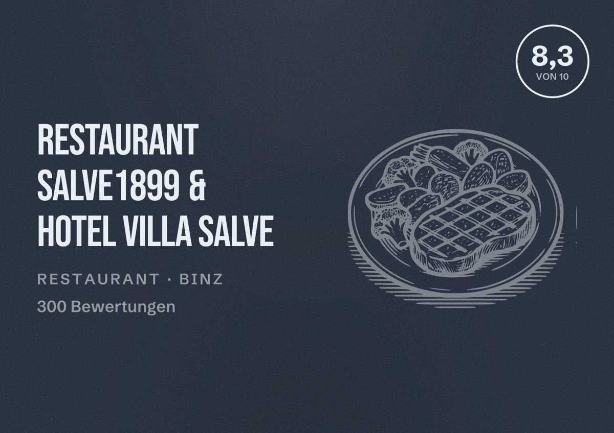 Illustriertes Poster von Restaurant Salve1899 & Hotel Villa Salve, Restaurant in Binz: Bewertung 8,3 von 10 aus 300 Bewertungen