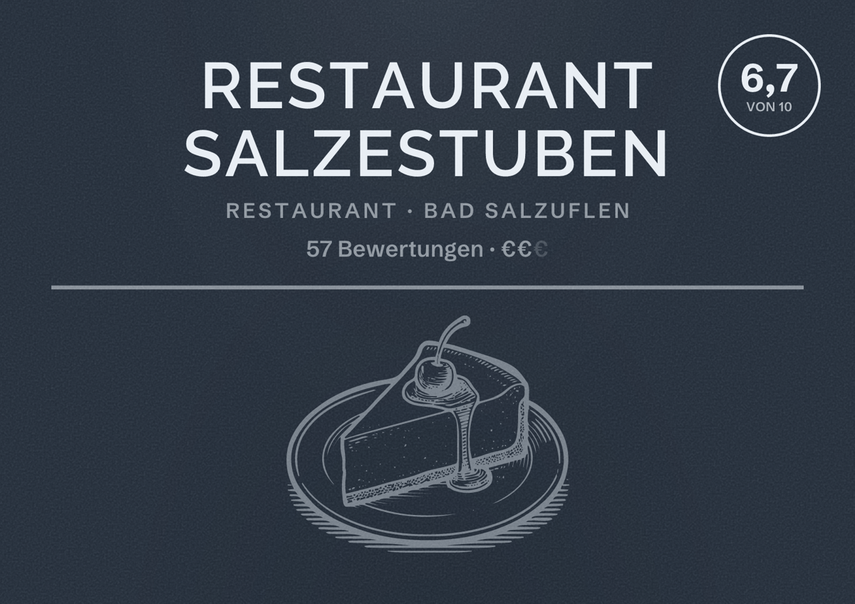 Illustriertes Poster von Restaurant Salzestuben, Restaurant in Bad Salzuflen: Bewertung 6,7 von 10 aus 57 Bewertungen, Preisniveau €€