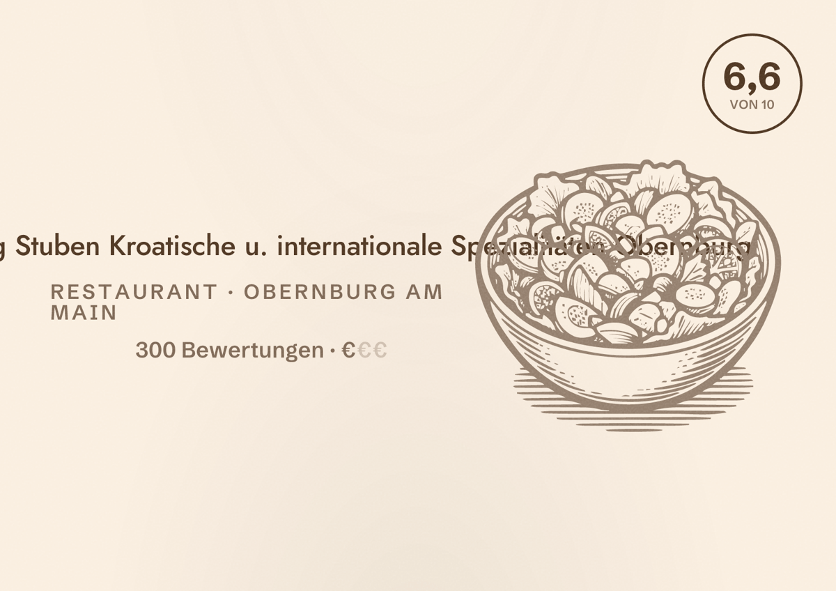 Illustriertes Poster von Restaurant Salztrög Stuben Kroatische u. internationale Spezialitäten Obernburg, Restaurant in Obernburg am Main: Bewertung 6,6 von 10 aus 300 Bewertungen, Preisniveau €