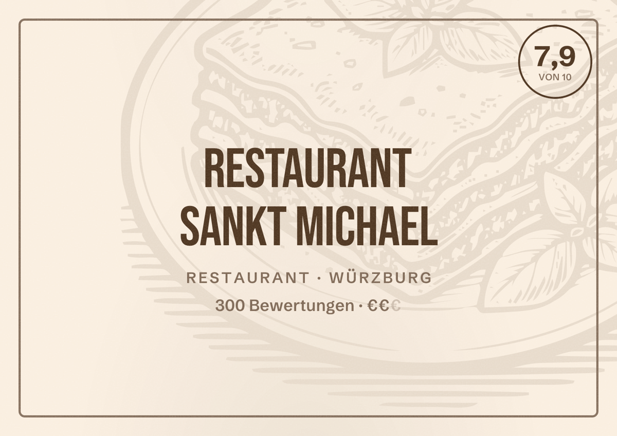 Illustriertes Poster von Restaurant Sankt Michael, Restaurant in Würzburg: Bewertung 7,9 von 10 aus 300 Bewertungen, Preisniveau €€