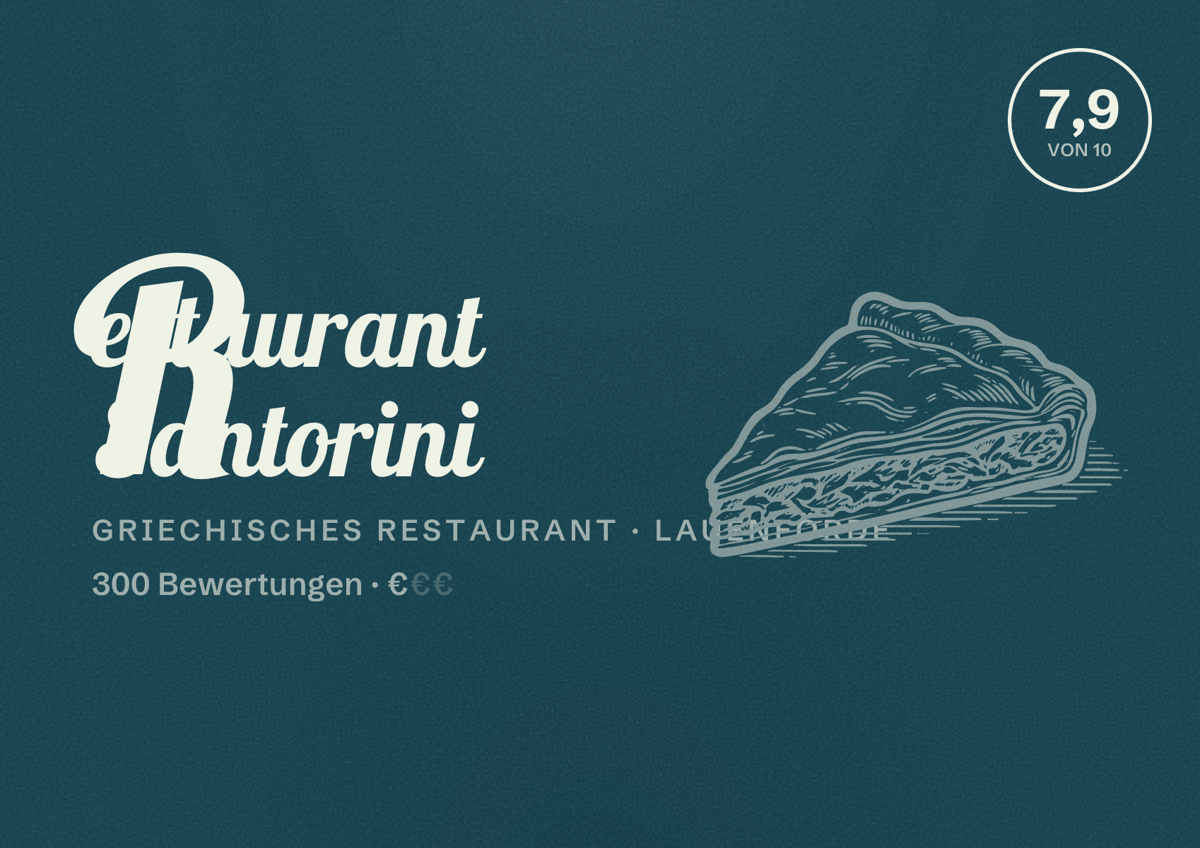 Illustriertes Poster von Restaurant Santorini, Griechisches Restaurant in Lauenförde: Bewertung 7,9 von 10 aus 300 Bewertungen, Preisniveau €