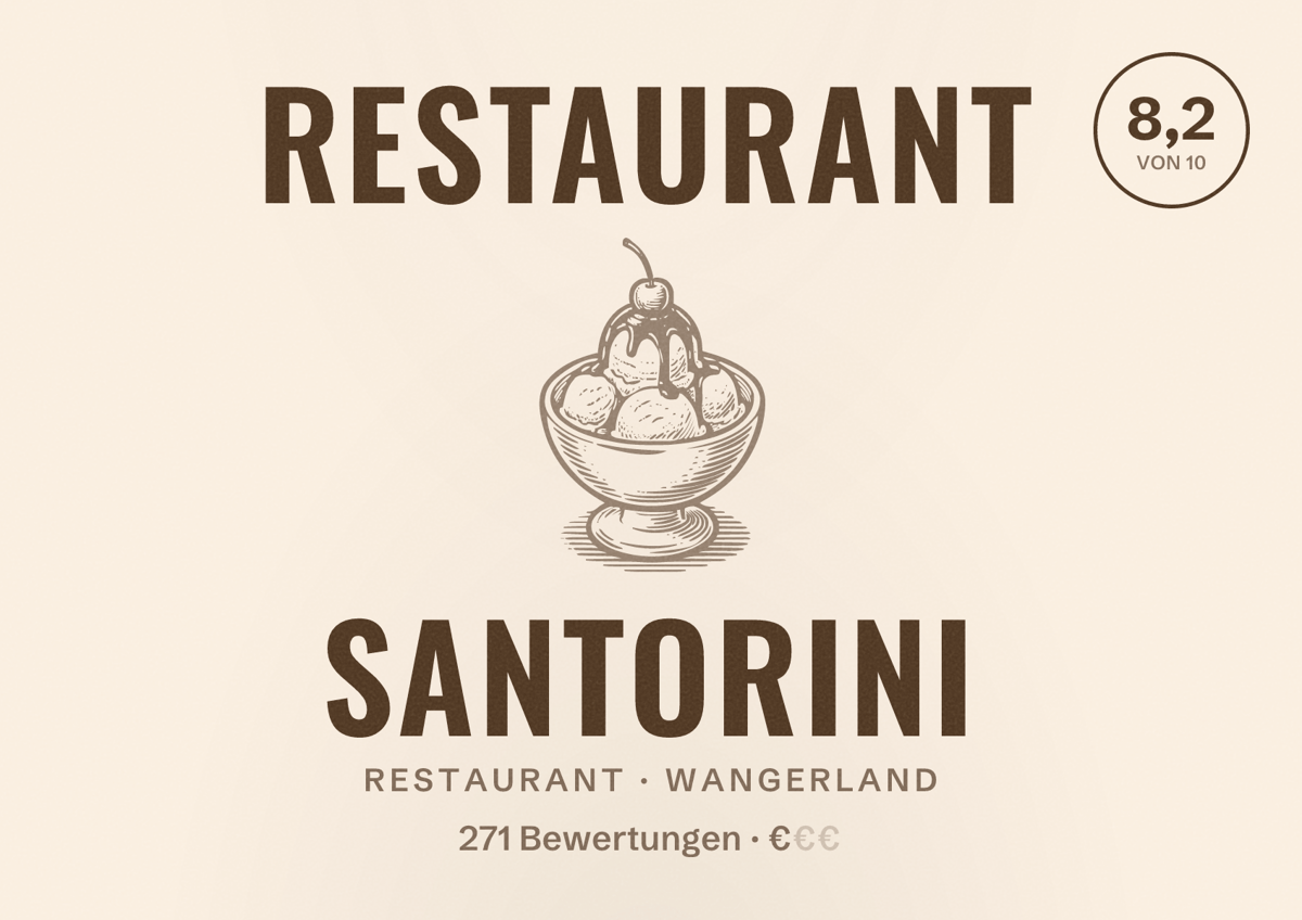Illustriertes Poster von Restaurant Santorini, Restaurant in Wangerland: Bewertung 8,2 von 10 aus 271 Bewertungen, Preisniveau €