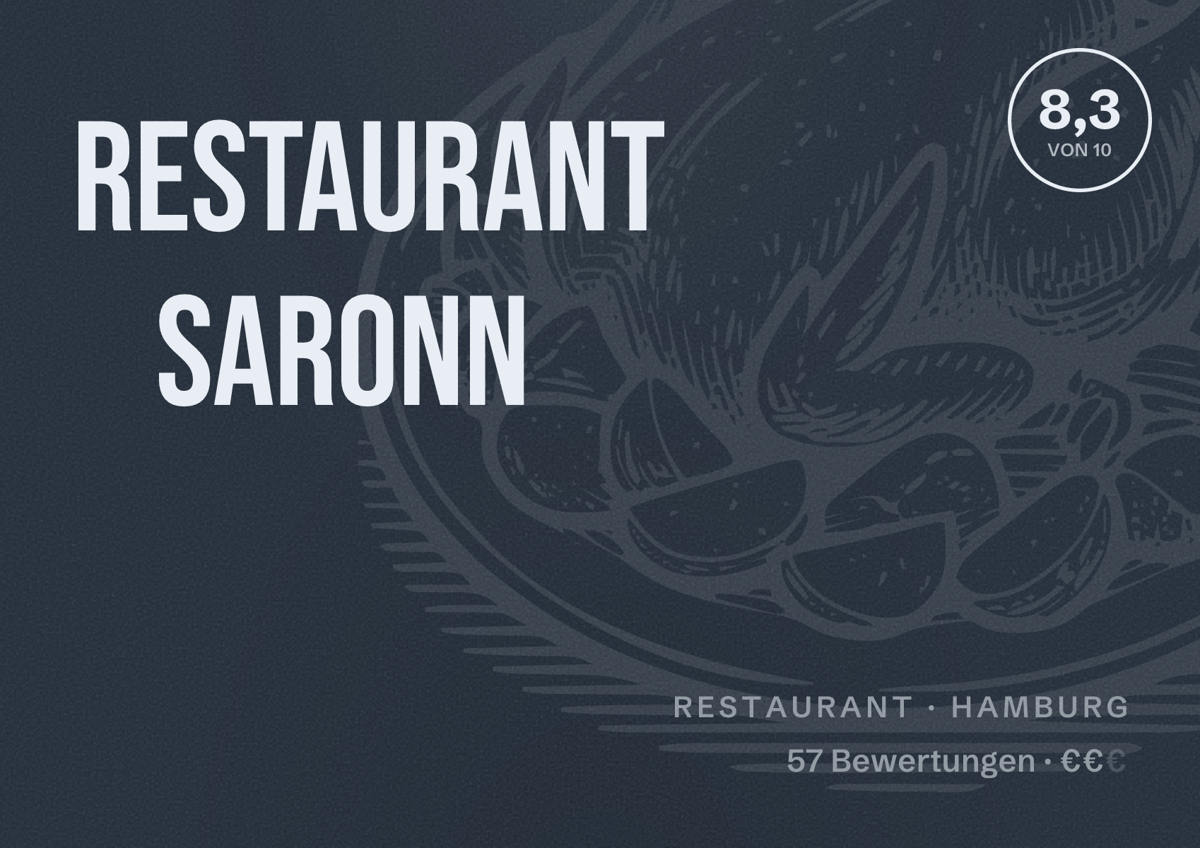 Illustriertes Poster von Restaurant SaRonn, Restaurant in Hamburg: Bewertung 8,3 von 10 aus 57 Bewertungen, Preisniveau €€