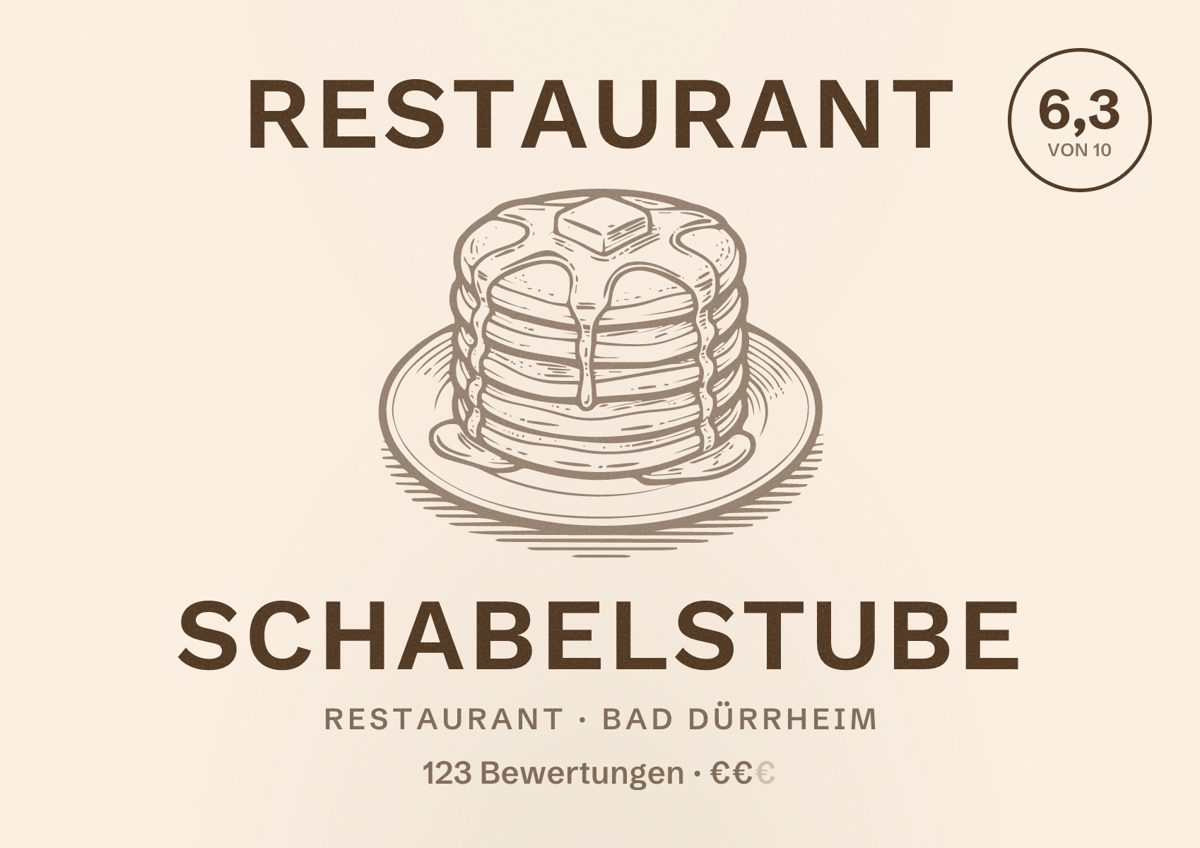 Illustriertes Poster von Restaurant Schabelstube, Restaurant in Bad Dürrheim: Bewertung 6,3 von 10 aus 123 Bewertungen, Preisniveau €€