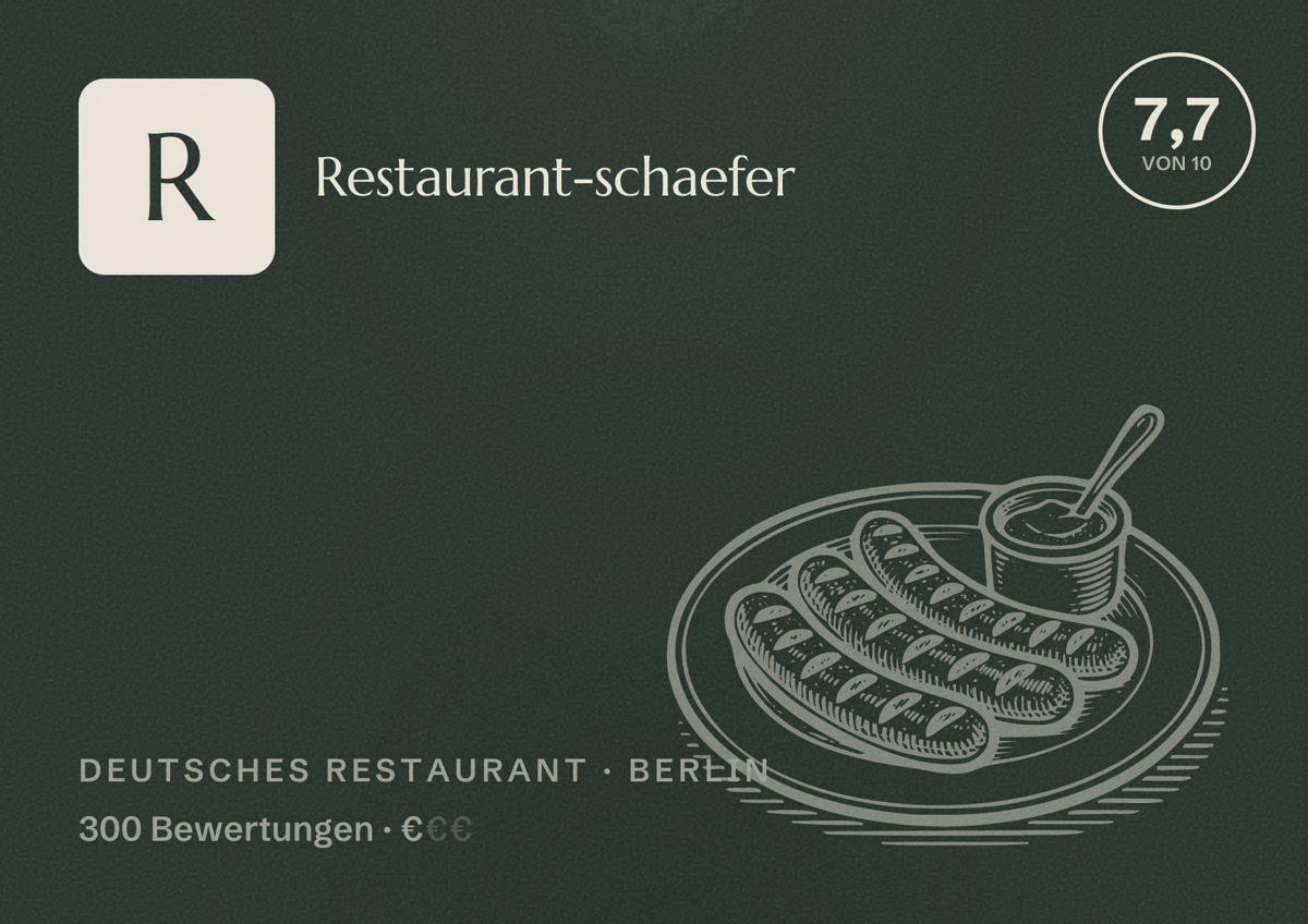 Illustriertes Poster von Restaurant-schaefer, Deutsches Restaurant in Berlin: Bewertung 7,7 von 10 aus 300 Bewertungen, Preisniveau €