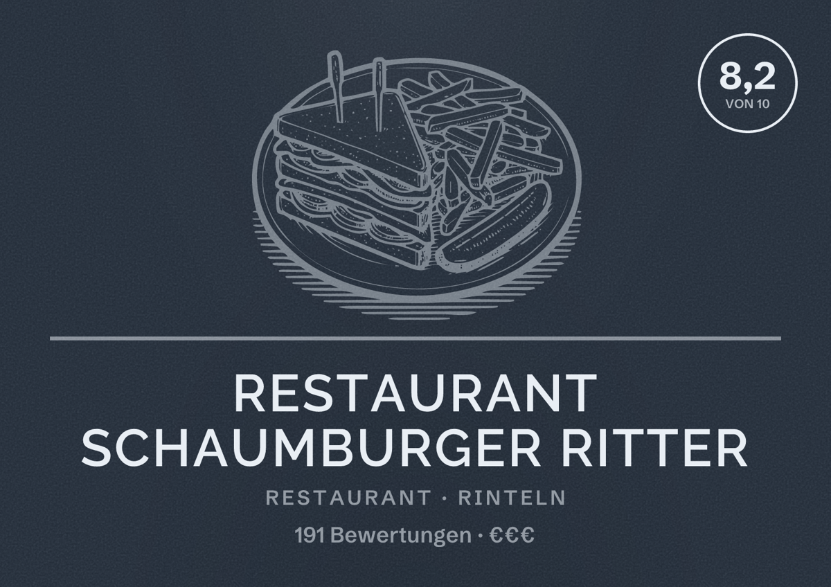 Illustriertes Poster von Restaurant Schaumburger Ritter, Restaurant in Rinteln: Bewertung 8,2 von 10 aus 191 Bewertungen, Preisniveau €€€