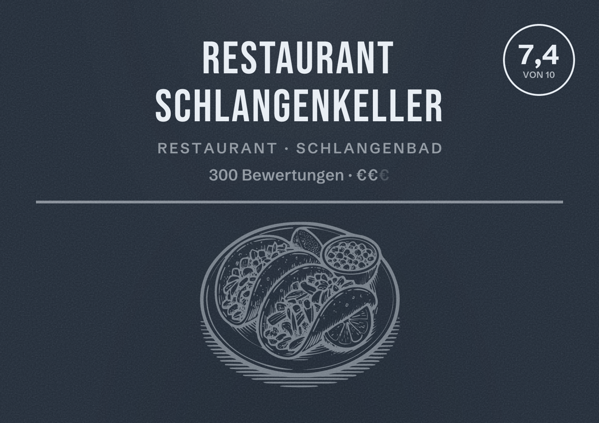 Illustriertes Poster von Restaurant Schlangenkeller, Restaurant in Schlangenbad: Bewertung 7,4 von 10 aus 300 Bewertungen, Preisniveau €€