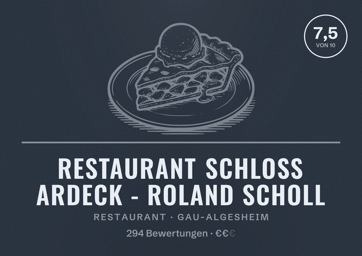 Illustriertes Poster von Restaurant Schloß Ardeck - Roland Scholl, Restaurant in Gau-Algesheim: Bewertung 7,5 von 10 aus 294 Bewertungen, Preisniveau €€