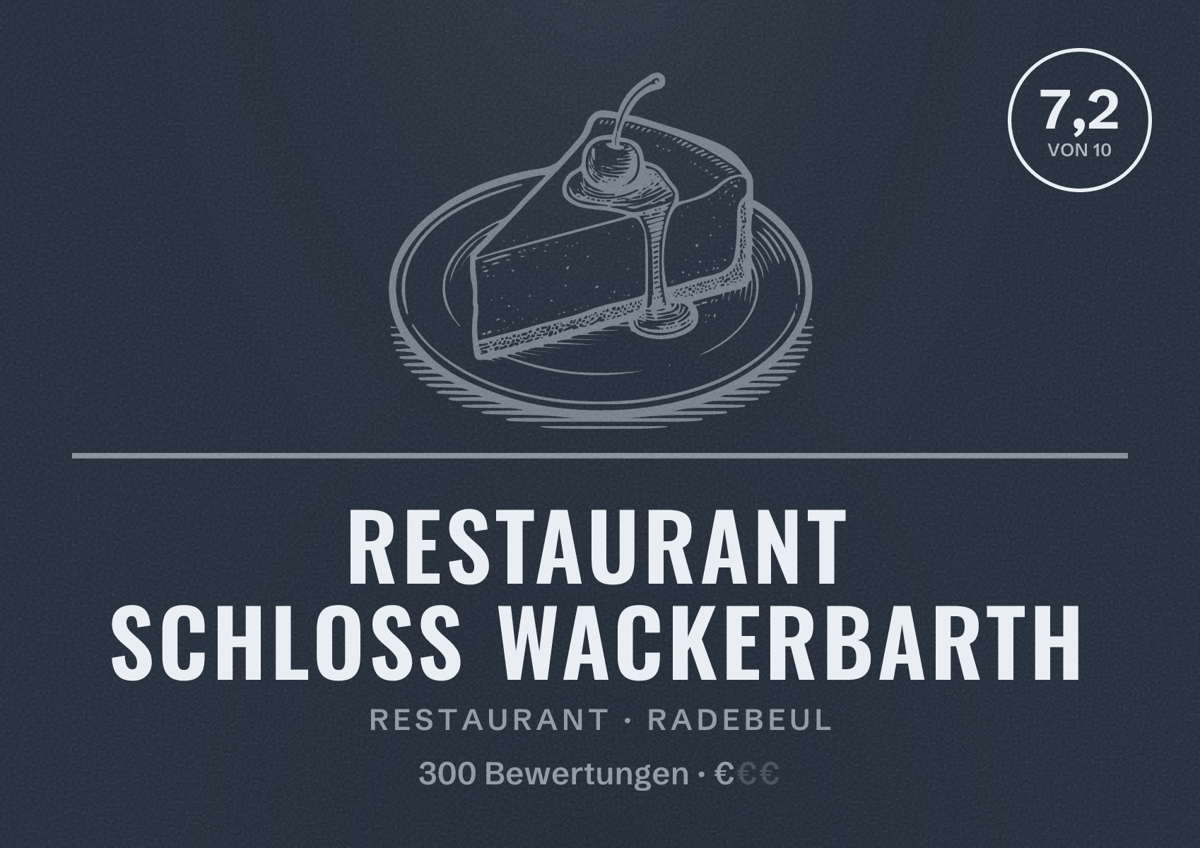 Illustriertes Poster von Restaurant Schloss Wackerbarth, Restaurant in Radebeul: Bewertung 7,2 von 10 aus 300 Bewertungen, Preisniveau €