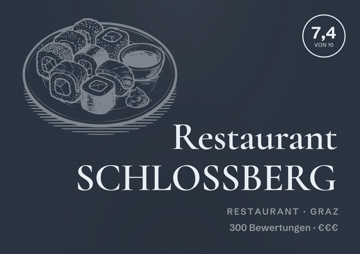 Illustriertes Poster von Restaurant SCHLOSSBERG, Restaurant in Graz: Bewertung 7,4 von 10 aus 300 Bewertungen, Preisniveau €€€