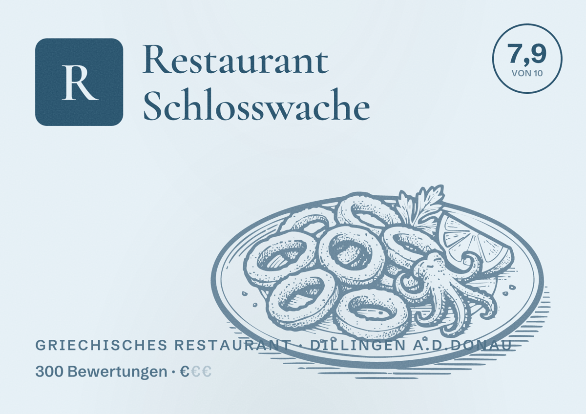 Illustriertes Poster von Restaurant Schlosswache, Griechisches Restaurant in Dillingen a.d.Donau: Bewertung 7,9 von 10 aus 300 Bewertungen, Preisniveau €