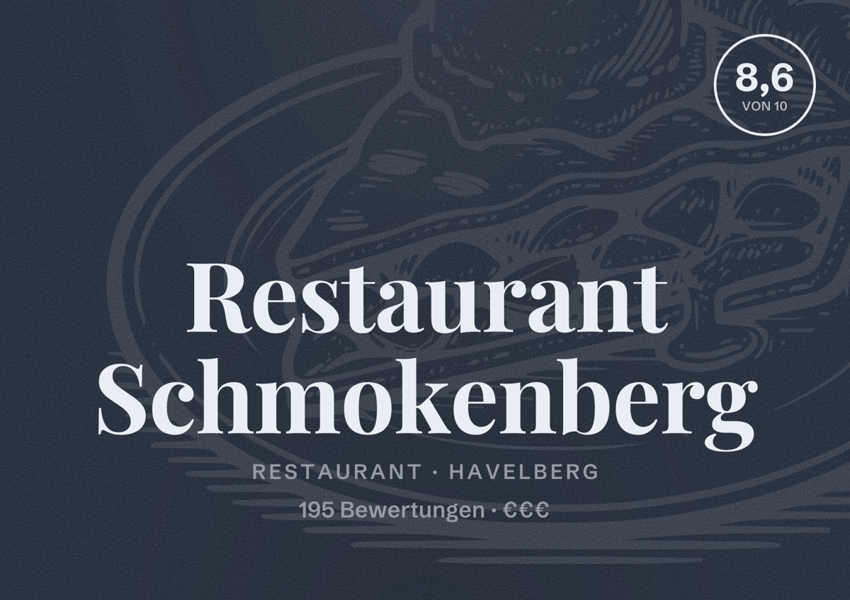 Illustriertes Poster von Restaurant Schmokenberg, Restaurant in Havelberg: Bewertung 8,6 von 10 aus 195 Bewertungen, Preisniveau €€€