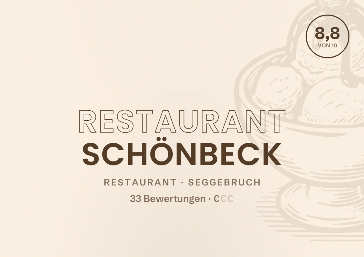 Illustriertes Poster von Restaurant Schönbeck, Restaurant in Seggebruch: Bewertung 8,8 von 10 aus 33 Bewertungen, Preisniveau €