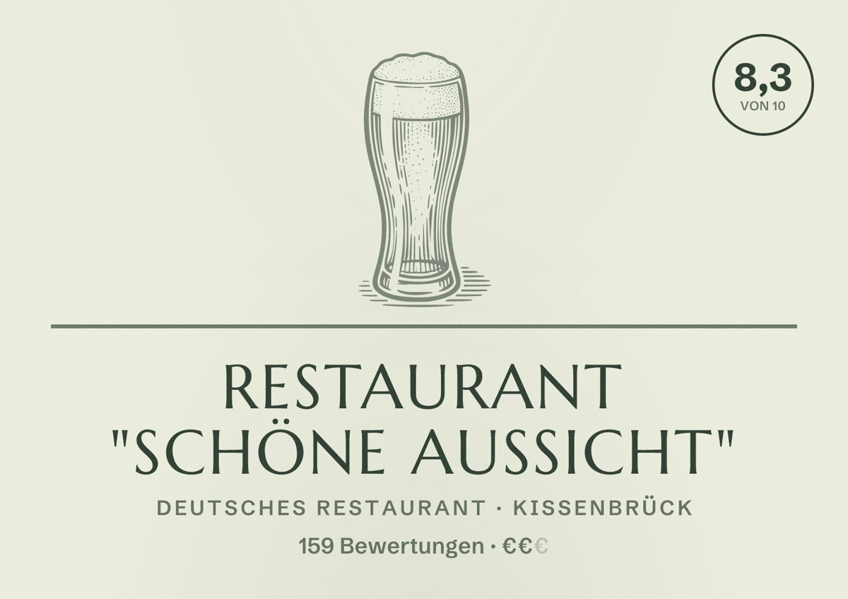 Illustriertes Poster von Restaurant "Schöne Aussicht", Deutsches Restaurant in Kissenbrück: Bewertung 8,3 von 10 aus 159 Bewertungen, Preisniveau €€